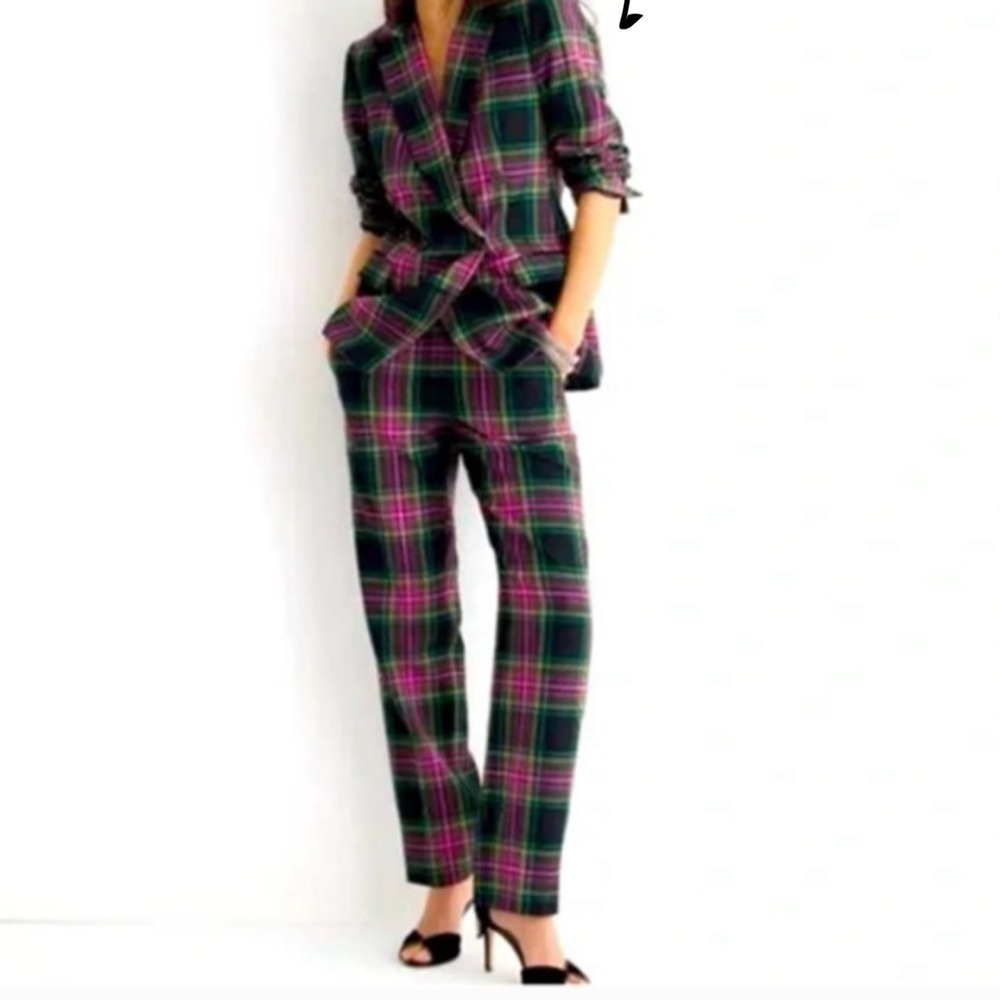 J. Crew Kate straight-leg pant in pink Stewart tartan plaid wool blend - Picture 2 of 11